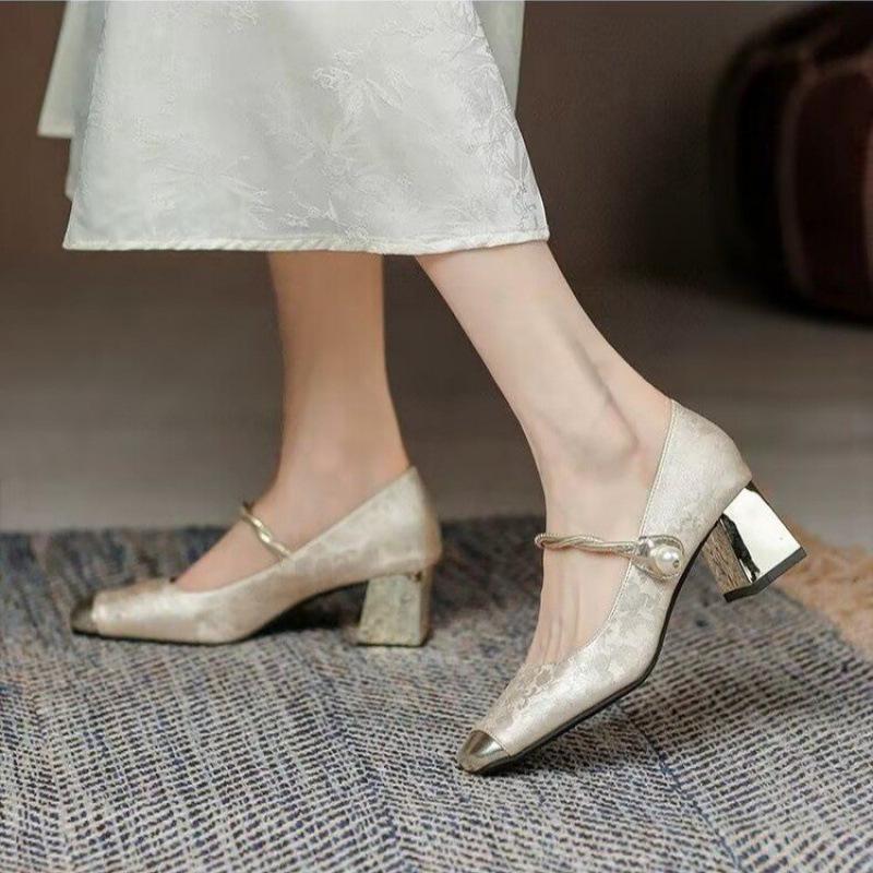 Modă Pantofi cu toc înalt pentru femei, stil nou chinezesc, pantofi Mary Jane pentru femei, asortați cu pantofi simpli în stil chinezesc, asortați cu fuste și pantofi