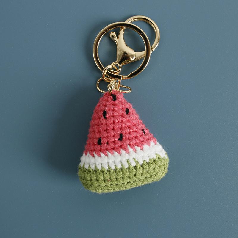 Sweet Hand-Woven Watermelon Pendant Keychain Cartoon Bag Hanging Decoration Car Keychain Bag Decoration Accessories Gifts