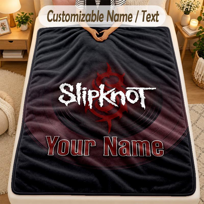 Flanell-DeckeSlipknot Benutzerdefinierter Name Text Personalisierte Weiche Warme Überwurfdecke Heimdekoration Geschenk