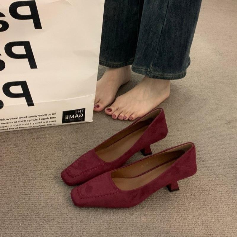Temperament High Heel Retro Single Shoes Women 2026 Autumn Suede Stiletto Commuter Grandma Shoes