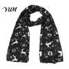 Elegant Hot Stamping Scarf Christmas Theme for Women, Glitter Sparkly Foil Reindeer Soft Polyester Neck Print Scarves, Lightweight Shawl Wrap