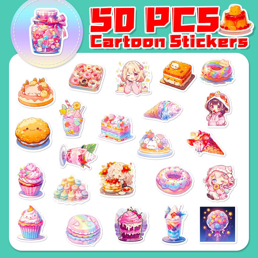 50 Cute Dessert Stickers Cartoon Cute Naughty Food Dessert Milk Tea Baking Ice Cream