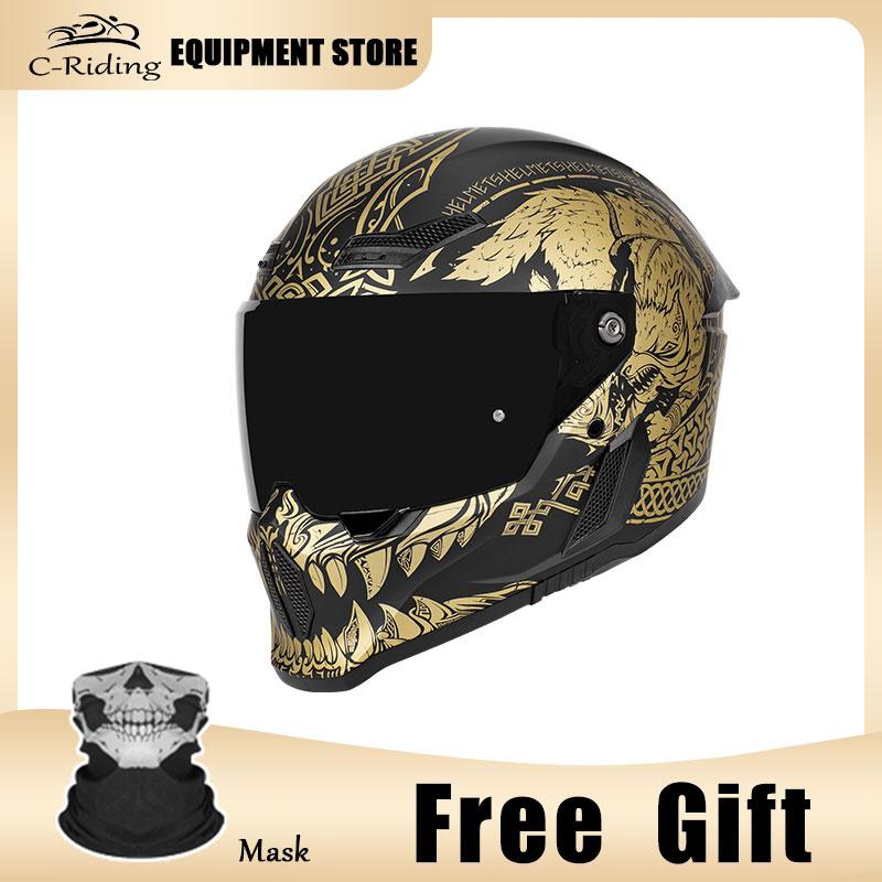C-Riding Winter Warm Cruising Professional Women and Men Safety Hats Retro Cruising Full Helmet DOT Certified Summer