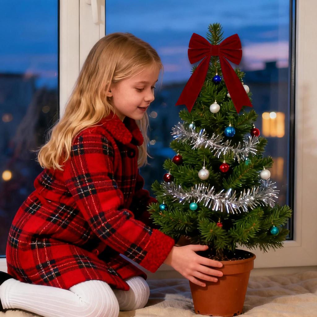 Christmas Bows 12pcs Xams Tree Decoration Velvet Bow With Spiral Ribbon Wreath Garland Decorative Bows Festival Party Decor