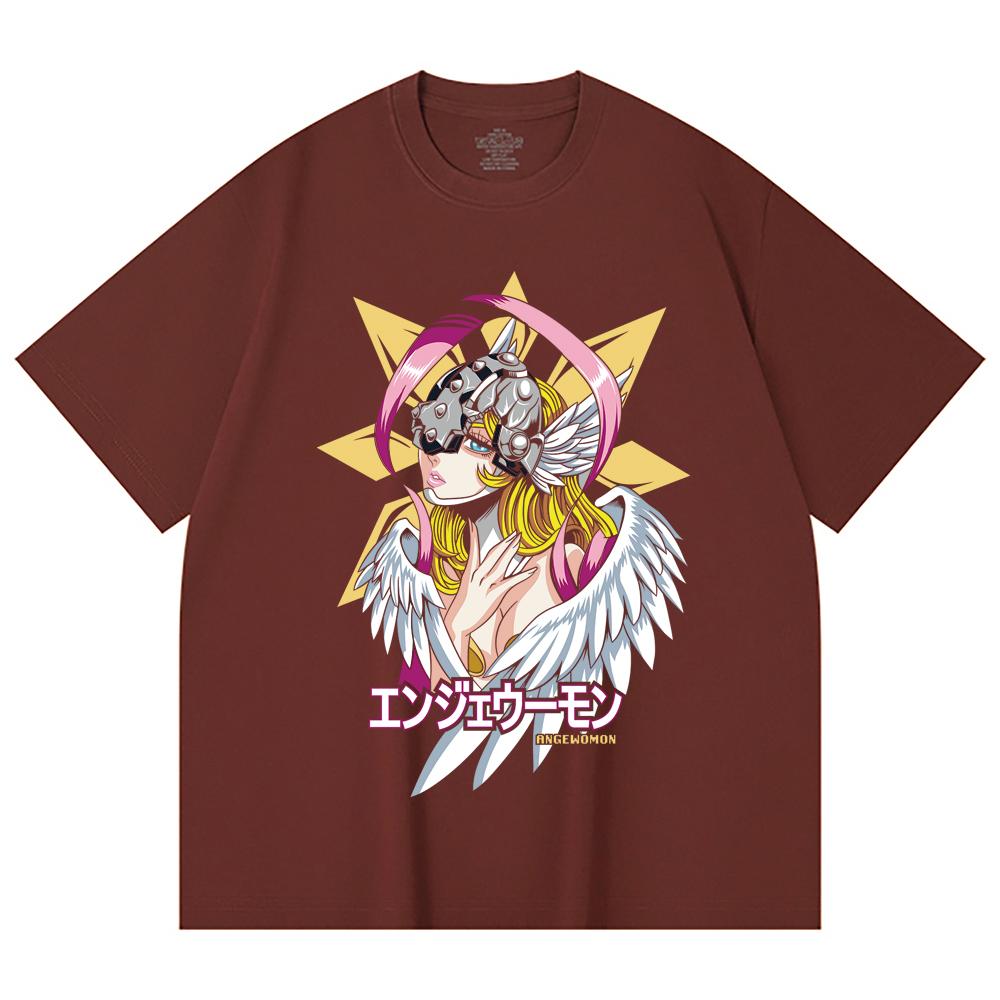 230 g/m² 100% Baumwolle Digimon V5 Angewomon Aufdruck Unisex Schweres Baumwoll-T-Shirt