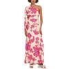 2025 Elegantes langes Ein-Schulter-Kleid mit Rosenprint aus Satin für Damen