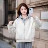 Fake two-piece hooded baseball jacket women's short loose pilot velvet cotton jacket autumn and winter casual top