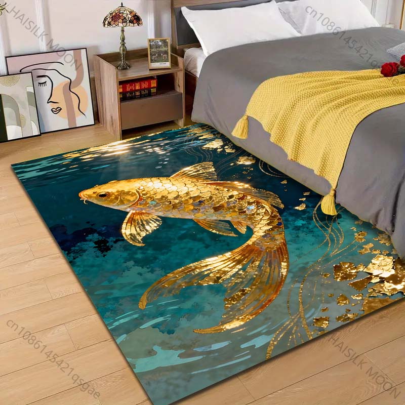 

1PC Golden koi swimming in water Pattern Rug Carpets for Bedroom Living Room Sofa Mat Creative Door Mat Cloakroom Home Decor 40cm x 60cm