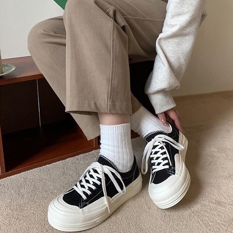 Platform canvas shoes women's dissolving shoes cute Japanese big head shoes 2025 spring new student versatile little white shoes women