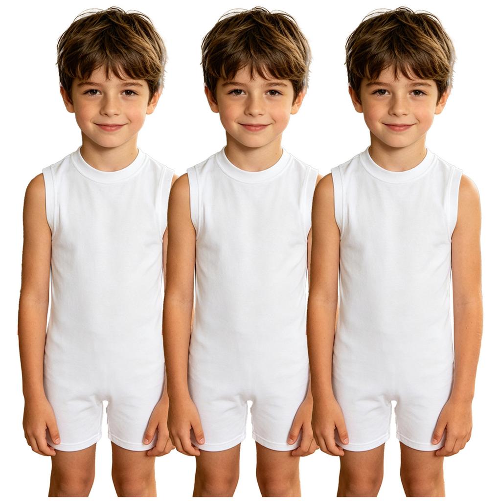 3Pcs Kids Special Needs Adaptive Jumpsuit Round Neck Sleeveless Back Invisible Zipper Solid Color for Easy Dressing Daily Care
