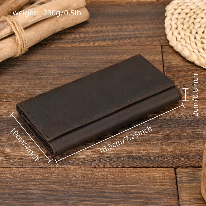 Men'S Crazy Horse Leather Wallet Long Wallet Iron Chain Anti-Theft Clutch Bag Multi-Card Mobile Phone Bag Rfid Wallet Change Bag