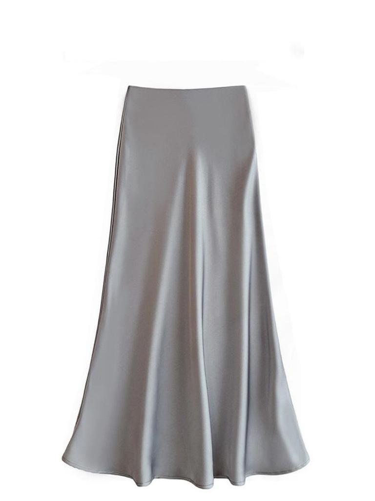 Women's French-Style Satin Midi Skirt - Light Luxury, High-Waist, Bodycon Mermaid Design for Spring and Autumn