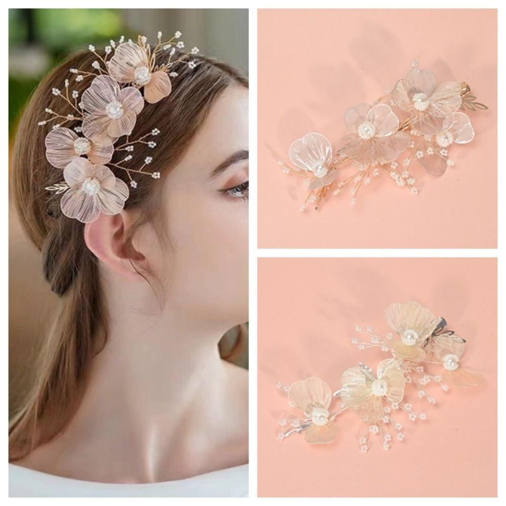 Pearls Wedding Headdress Exquisite Flower Pinch Hair Clip Sweet Bridal Hairpin  Party