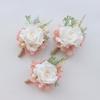 MAFELOE Wrist Corsage and Boutonniere Set Artificial Rose Flowers Accessories for Groom Bride Groomsmen Bridesmaids Wedding Party Prom Suit- Creamy