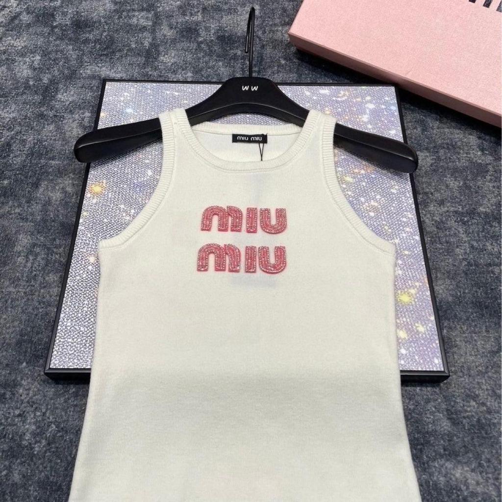 Spring/Summer Rhinestone Ribbed Sleeveless Ice Silk Knit Vest