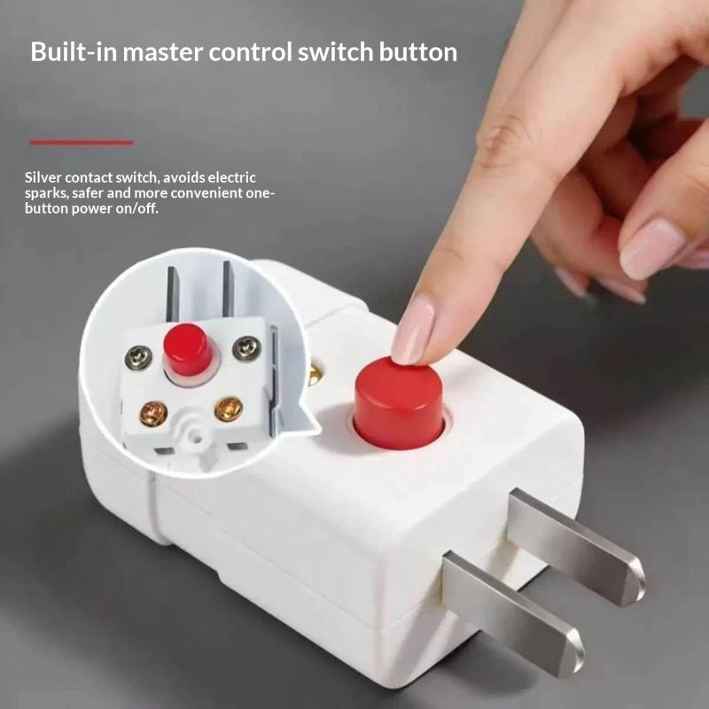 2 Pin Electrical Plug With Red Push Button Switch 10A 250V 2500W Pure Copper Conductive Power Connector Plug