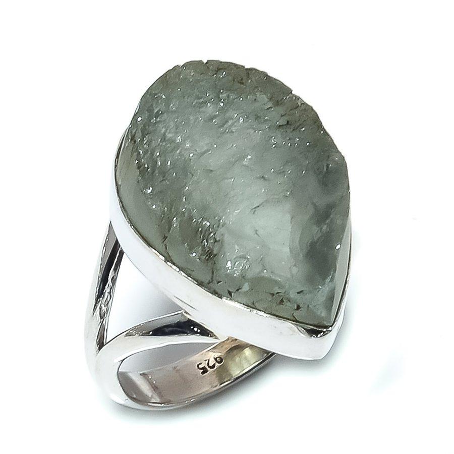Natural Aquamarine Rough Gemstone 925 Sterling Silver Jewelry Ring Size 7.5 c4Q74