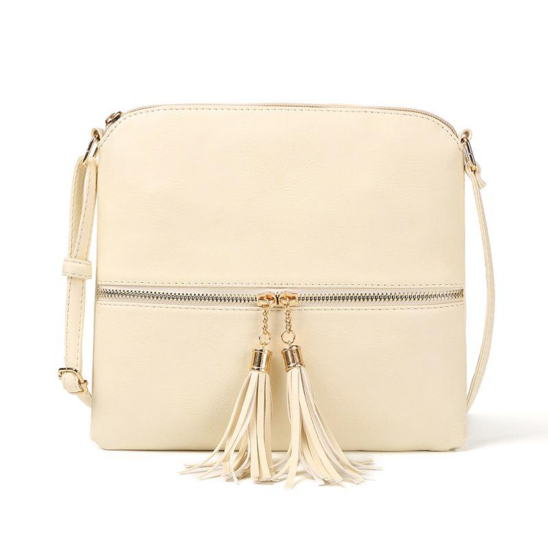 Women's Crossbody Shoulder Bag with Double Tassels and Front Pocket Zipper - In Stock and Trending