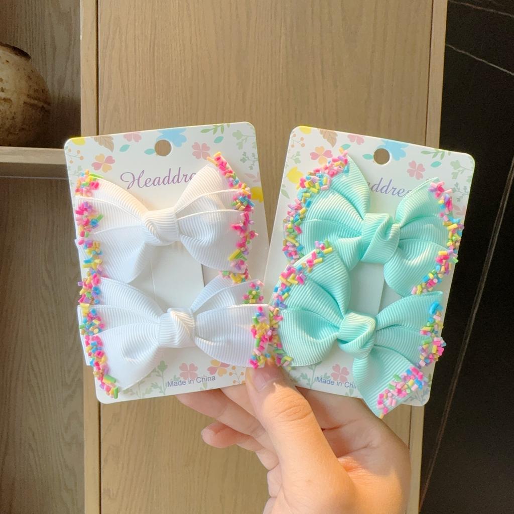 2Pcs/lot Baby Solid Hair Bows Hair Clips Ribbon Bow Hairpin for Girl Cheer Bowknot Barrettes Children Headwear Hair Accessories