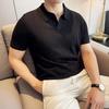 Sommer Herren V-Ausschnitt Poloshirt Hohlgestreiftes Jacquard Einfarbig Lässig Kurzarm Strick T-Shirt Herrenbekleidung