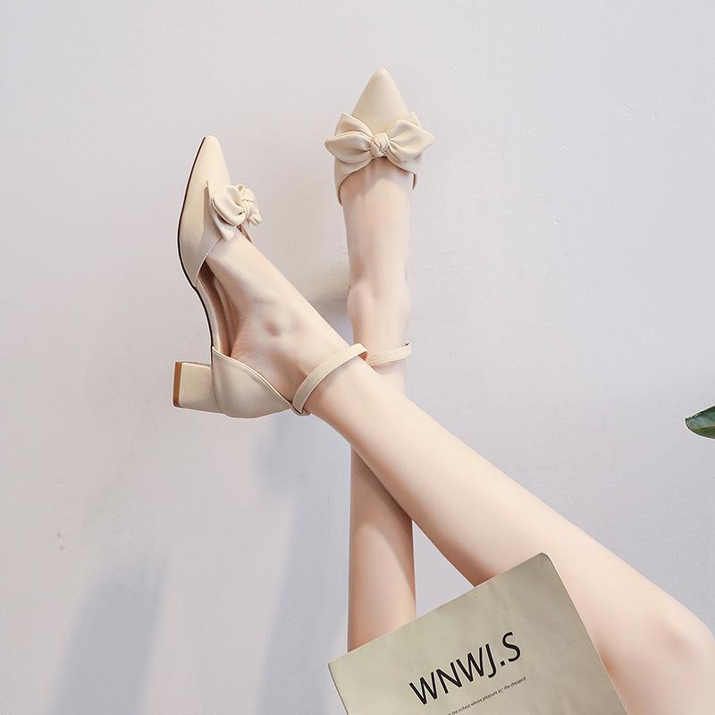 6807-33 Summer Thick Heel Bag Head Sandals Women's Bow Fairy Style Versatile Hollow Single Shoes Women's Shoes