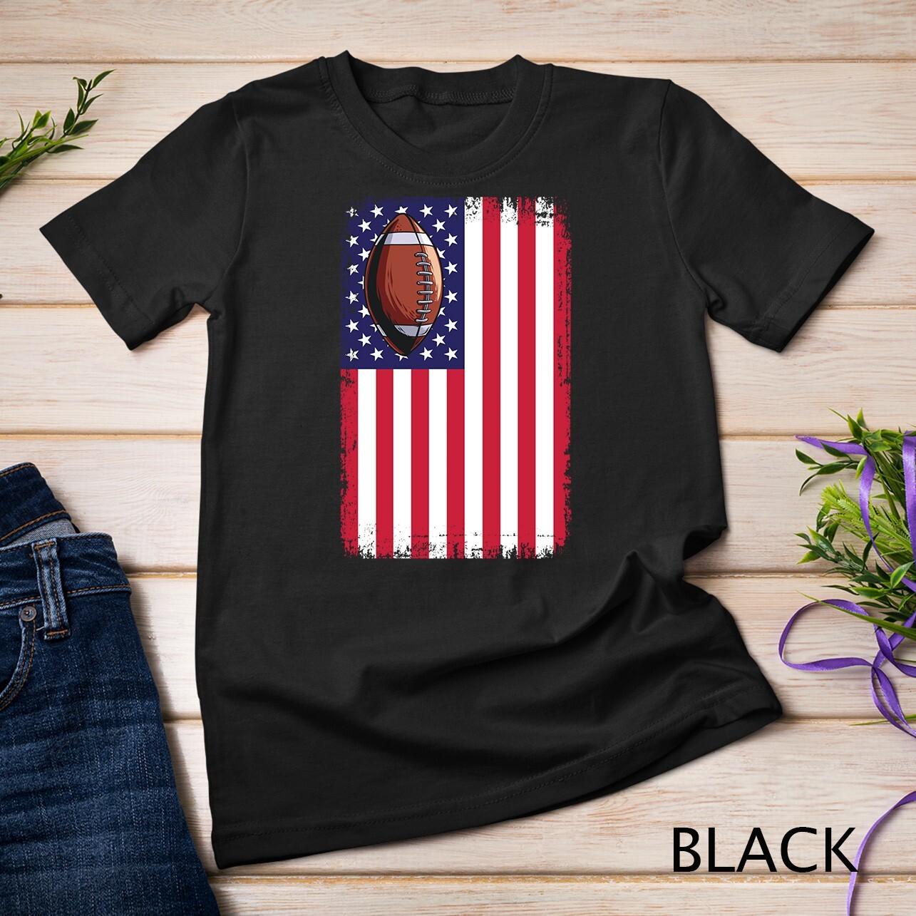American Pride Football Player Football Fan US Flag Football Unisex T-Shirt Mens Womens Tees Top S
