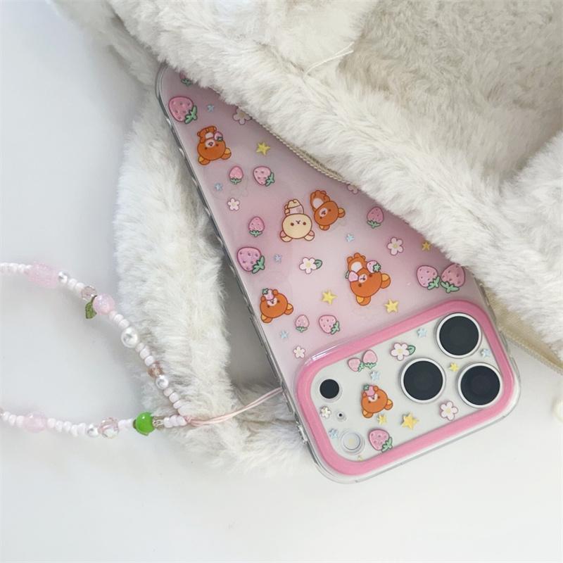 New 2026 Shockproof Phone Case For iPhone 15 16 17 Pro Max Strawberry Print With Strawberry Beaded Wrist Strap Large Window Cove