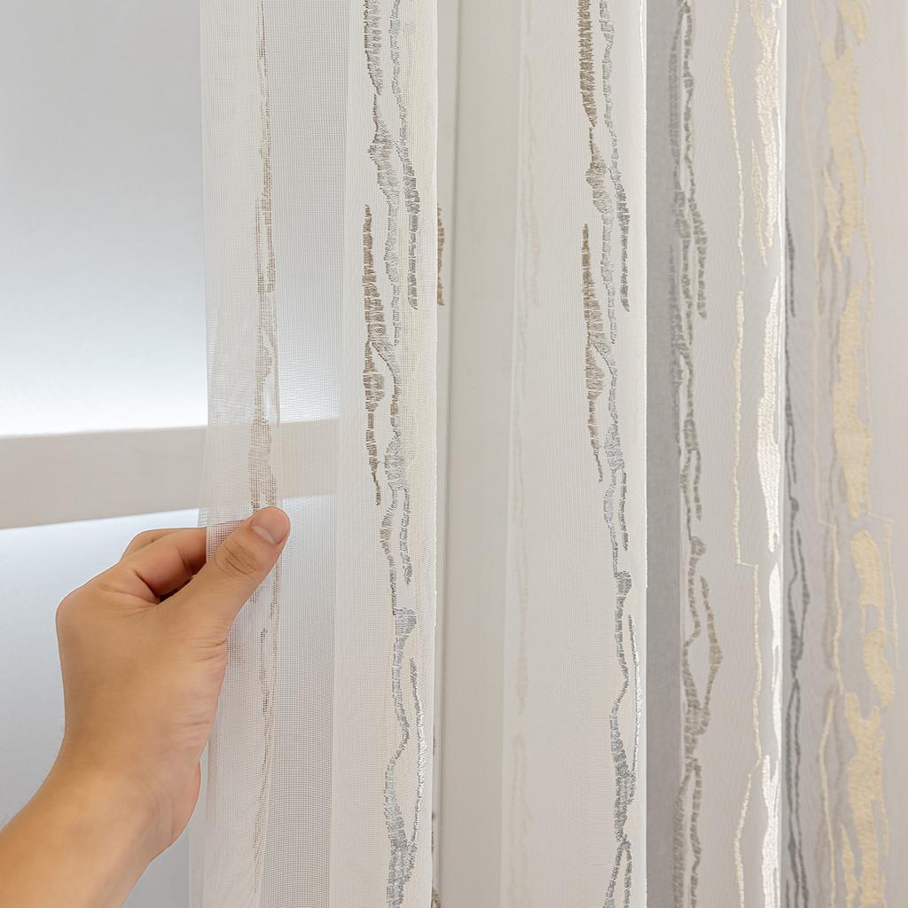 Modern Fashion Textured Transparent Curtains, Window Screens, Floor-to-ceiling Windows, Bedroom Bay Window Curtains