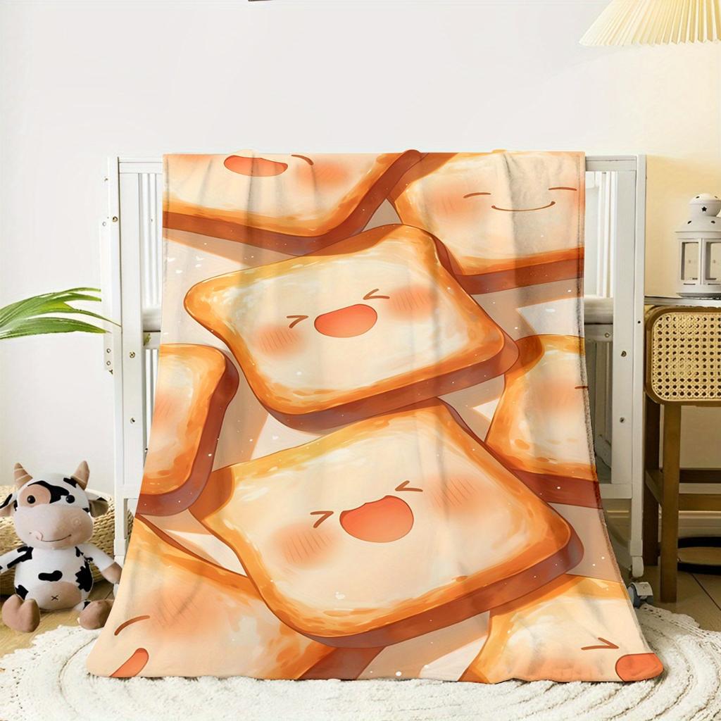 1 Toast Pattern Flannel Blanket - Suitable for Beds, Sofas, Offices, Travel, Decorating, Chairs, and As a Holiday Gift for Frien