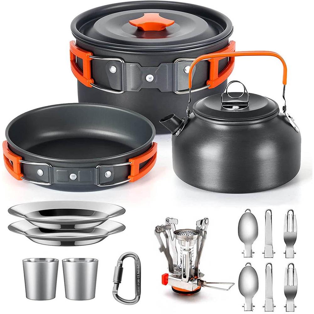 Camping Cooking Set Outdoor Aluminum Lightweight Equipment Camping Cookware Kit For Traveling Trekking Hiking Supplies