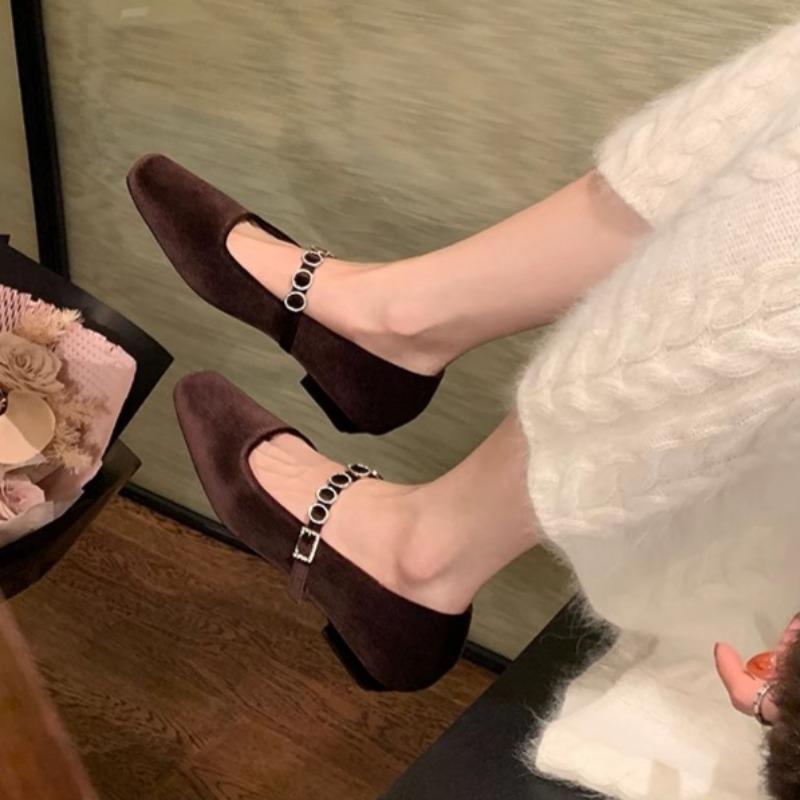 Fashion Women's Fashion Low Heel Shoes Square Head Shallow Mouth Soft Sole Anti-slip Wear-resistant Low Top Shoes