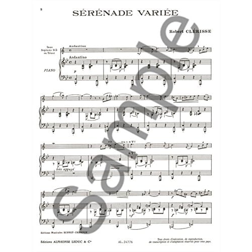 Wittner, Krelis: Variations In the Style of a Serenade (for Soprano Saxophone (or Tenor Saxophone), Piano) Leduc Publishing