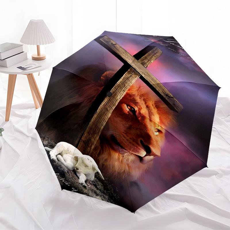 Lamb, Lion Themed Automatic Opening and Closing Umbrella, Compact Travel Umbrella, Lightweight and Portable, Suitable for Beach Commuting Bu