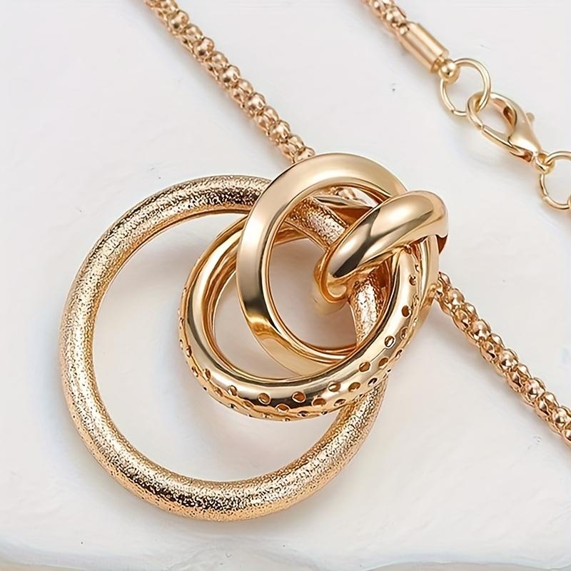 Fashionable Gold Color Ring Pendant Necklace, Suitable for Women's Simple Daily Party Jewelry Gifts