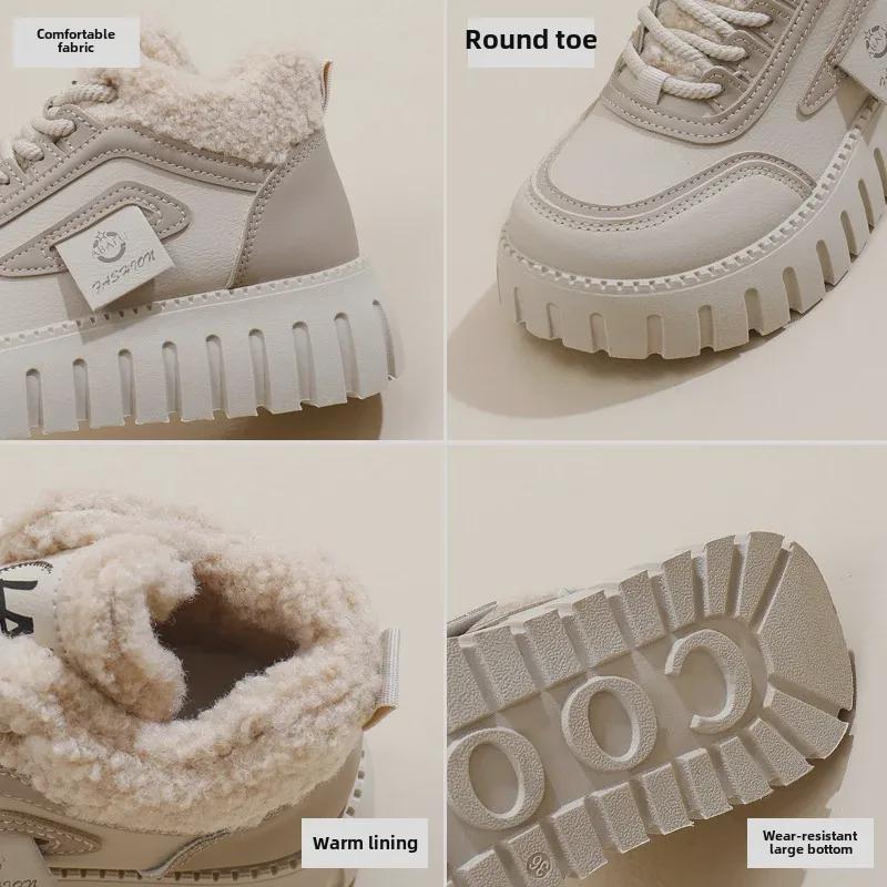 "Women's Plus Velvet High-Top Snow Boots, 2024 Winter, Korean Style, Warm Casual Thick-Soled Cotton Shoes"