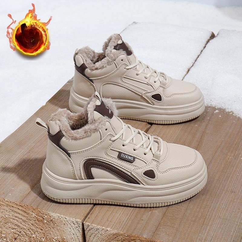 

Женские зимние теплые кроссовки на толстой платформе с подкладкой из искусственного меха, прогулочные туфли, нескользящие, со шнуровкой, из искусственной кожи, повседневные кроссовки для папы с подкладкой из флиса для женщин 40
