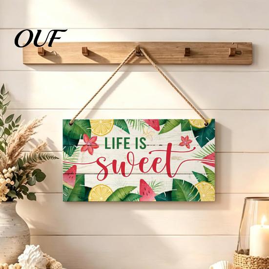 Holiday Decoration for Home Summer Wooden Hanging Sign, Beach Theme Welcome Sign Front Door Decor with Wall Rope, Colorful Hanger Seasonal Farmhouse