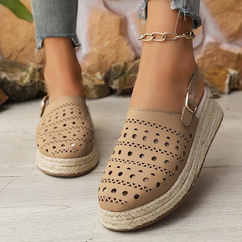 Baotou Sandals Women's Thick-soled Wedge Heel Large Size Summer New Retro Hemp Rope Hollow Women's Sandals