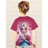 Disney Prinzessin Elsa Mädchen Süßes 3D-gedrucktes Kurzarm-T-Shirt - Rosa Herz und Rosenmuster, Lässiges Sommer-Oberteil