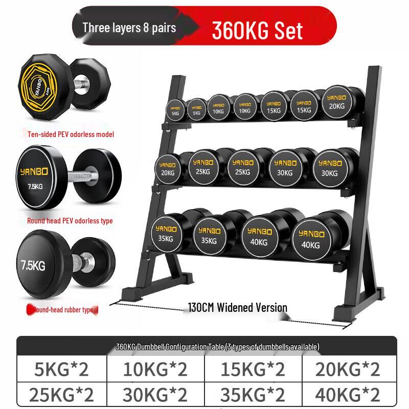 Chongfengju 360kg Fixed Dumbbell Full Set with 3-Tier Storage Rack