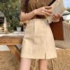 Women's Corduroy High-Waist A-line Skirt, Slimming Fit, Plus Size, Coffee Color, Short, Petite - Spring/Autumn 2024