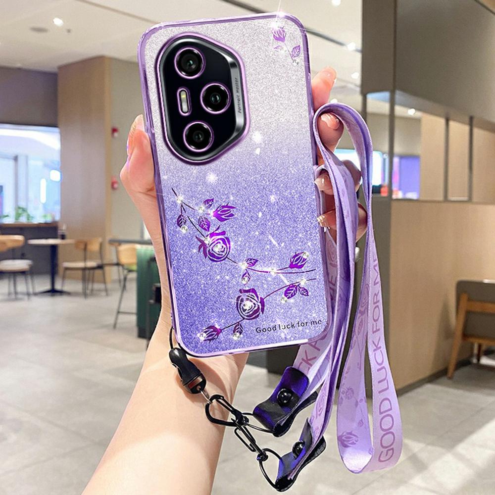 KADEM For Honor 400 Pro 5G (Global) Case Flower Pattern TPU Gradient Phone Cover with Lanyards