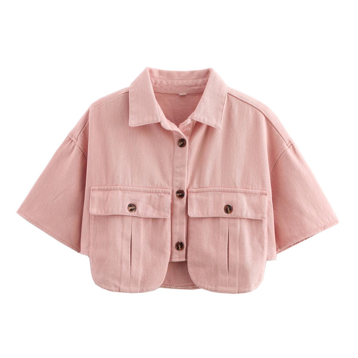 

2025 Summer Women s Fashion Street Short-Sleeve Shirt with Double Pockets Large