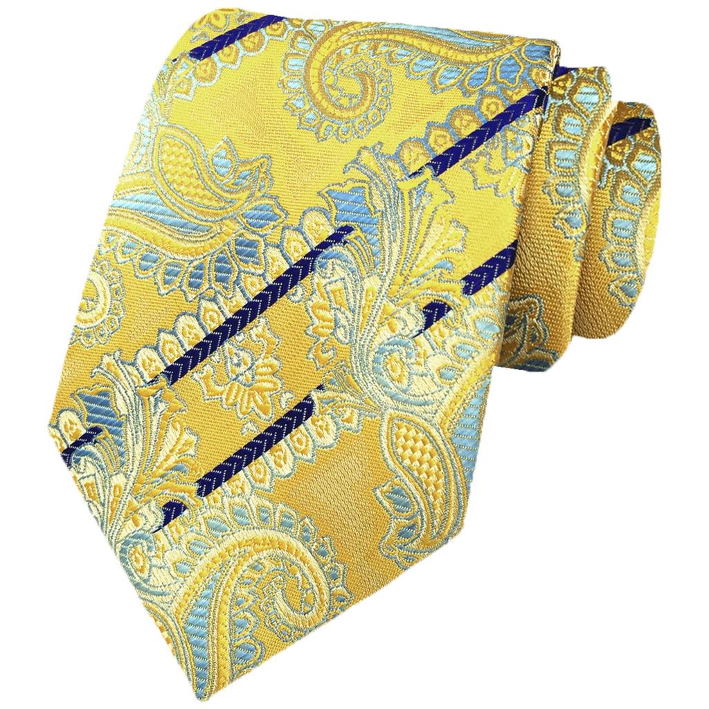 MENDENG Men's Classic Jacquard Tie, Formal Business Tie for Men, Wedding Party, Groomsman, Black Tie, Dark Yellow, One Size
