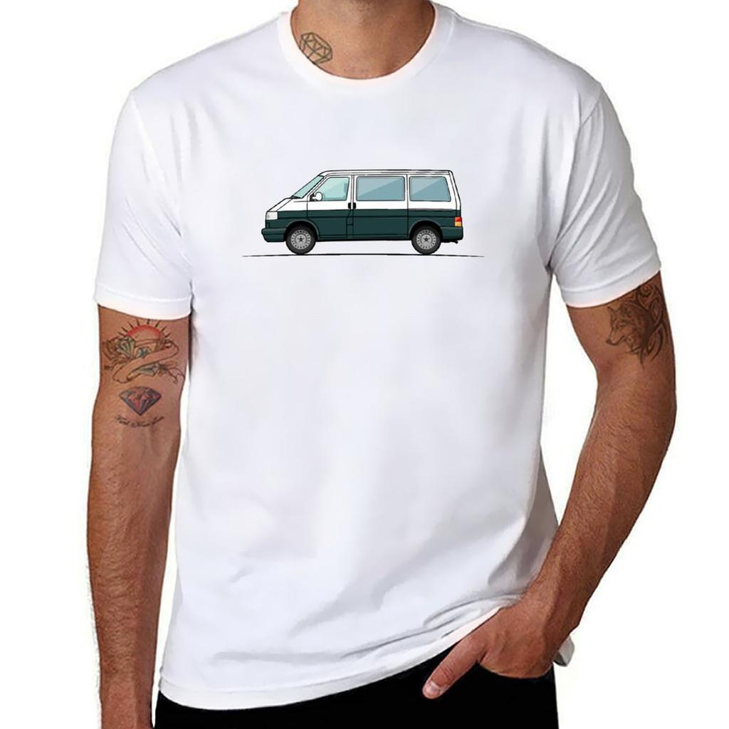 T4 Bus White Green Tshirt Funnys Anime Clothes Graphics Unisex Workout Shirt