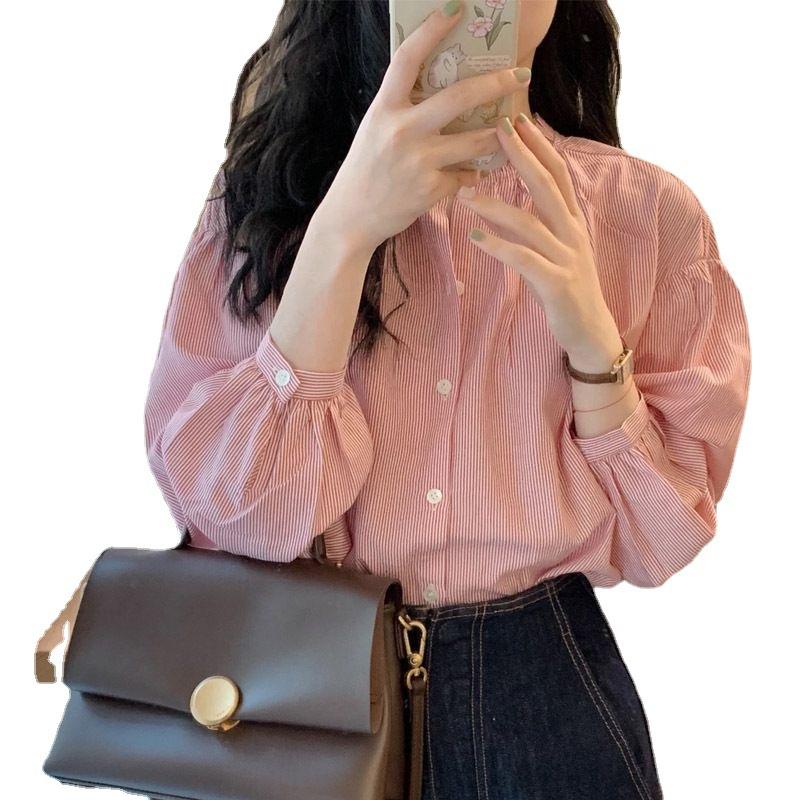 Pink Striped Shirt Female Design Sense Niche French High Sense Shirt Small Chic Tops Vintage Basic Office Casual Women Shirt Comfortable Clothes
