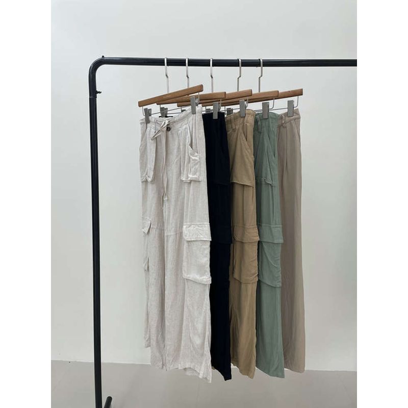 2025 Summer New Arrival Leisure Commute No Lack of Tonality Pure Color Series Casual Working Pants Strap Linen Pants