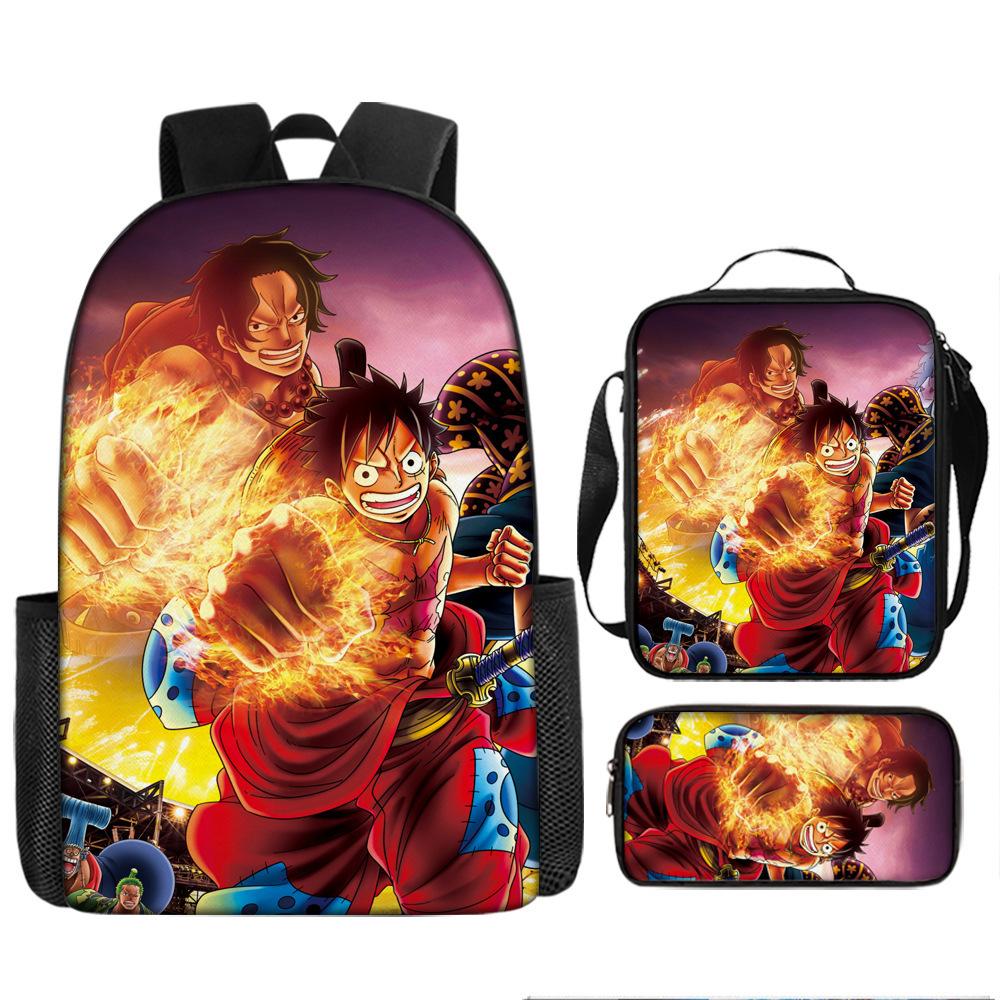 One Piece Cartoon Anime Rucksack Leichte Ergonomische Schultasche für Grundschüler Umhängetasche Federmäppchen Set