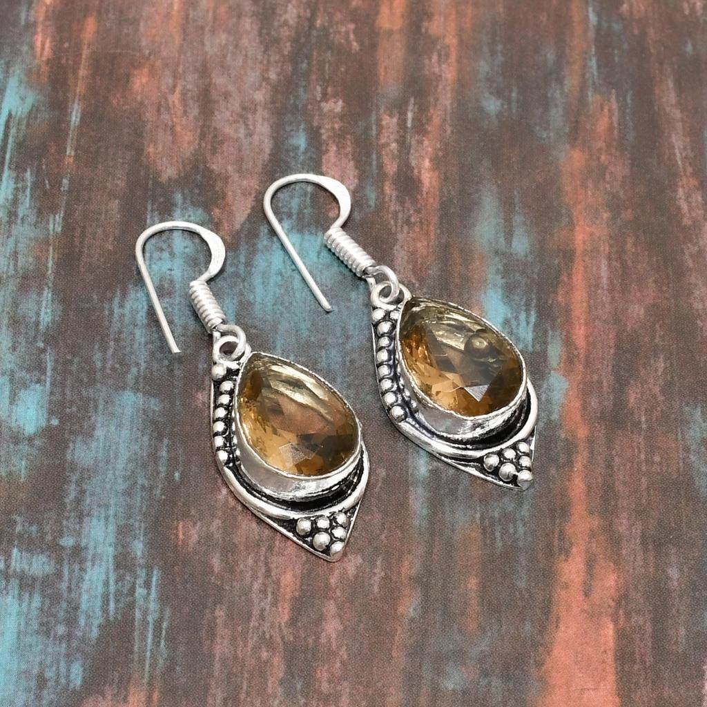 Hermoso topacio ahumado, pendiente de joyería de plata de ley 925 hecho a mano con piedras preciosas