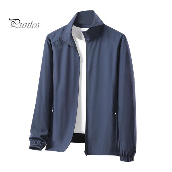 

Мужская и женская солнцезащитная куртка с воротником-стойкой и длинным рукавом, однотонная застежка-молния, солнцезащитная одежда из ледяного шелка L синий/серый